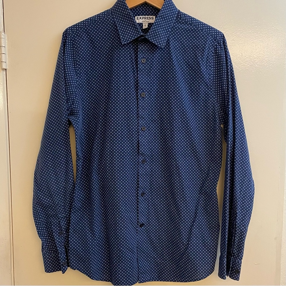 Express Blue Patterned Casual Shirt